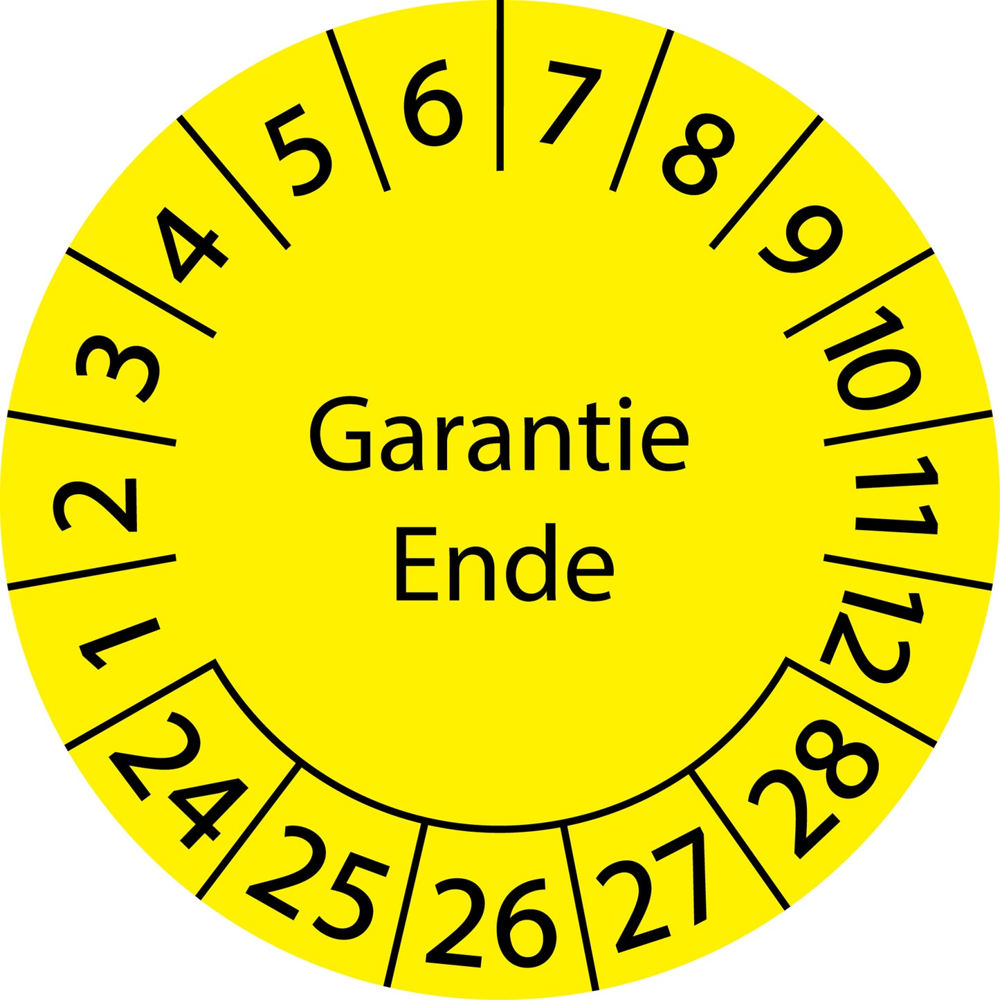 Mehrjahresprüfetiketten, Garantie Ende, Startjahr: 2024 aus Papier oder Plastik