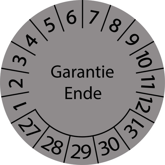 Mehrjahresprüfetiketten, Garantie Ende, Startjahr: 2027 aus Papier oder Plastik