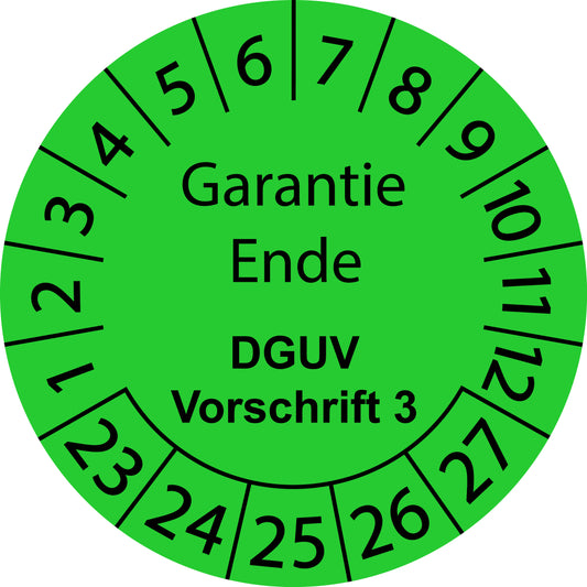 Mehrjahresprüfetiketten, Garantie Ende, DGUV Vorschrift 3, Startjahr: 2023 aus Papier oder Plastik