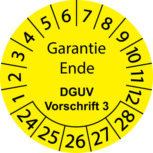 Mehrjahresprüfetiketten, Garantie Ende, DGUV Vorschrift 3, Startjahr: 2024 aus Papier oder Plastik