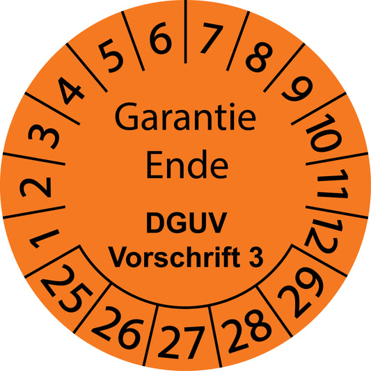 Mehrjahresprüfetiketten, Garantie Ende, DGUV Vorschrift 3, Startjahr: 2025 aus Papier oder Plastik