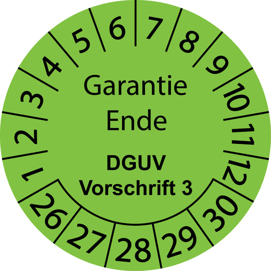 Mehrjahresprüfetiketten, Garantie Ende, DGUV Vorschrift 3, Startjahr: 2026 aus Papier oder Plastik