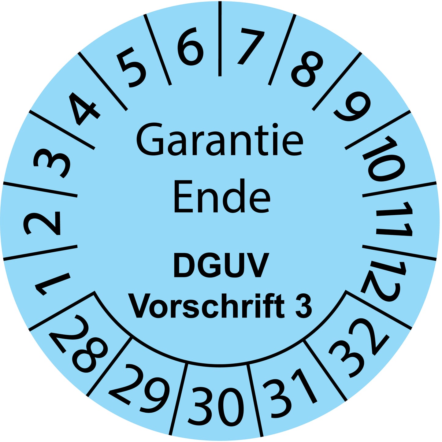 Mehrjahresprüfetiketten, Garantie Ende, DGUV Vorschrift 3, Startjahr: 2028 aus Papier oder Plastik