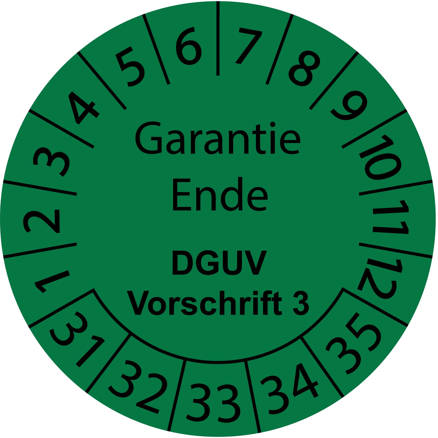 Mehrjahresprüfetiketten, Garantie Ende, DGUV Vorschrift 3, Startjahr: 2031 aus Papier oder Plastik
