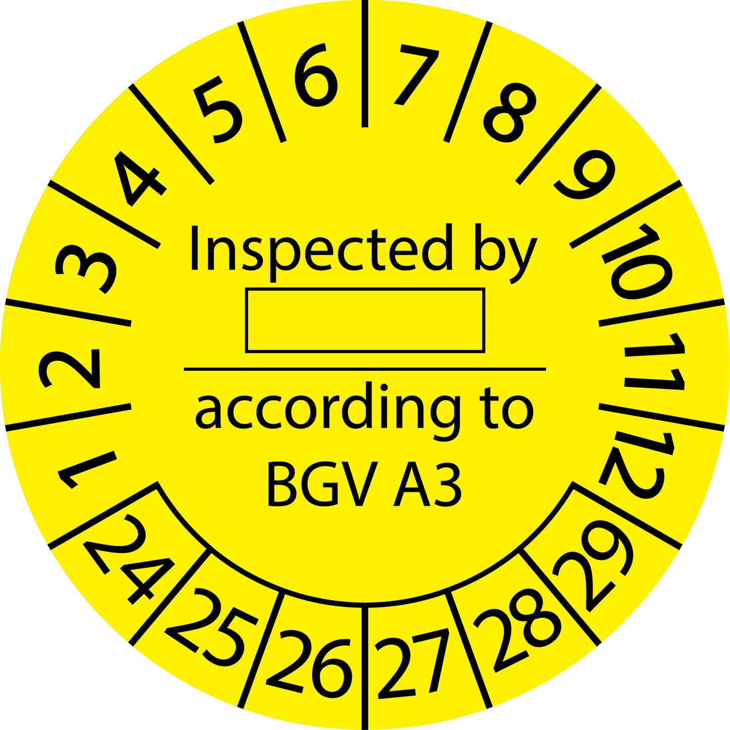 Mehrjahresprüfetiketten, Inspected by ... according to BGV A3, Startjahr: 2024 aus Papier oder Plastik