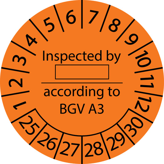 Mehrjahresprüfetiketten, Inspected by ..., according to BGV A3, Startjahr: 2025 aus Papier oder Plastik