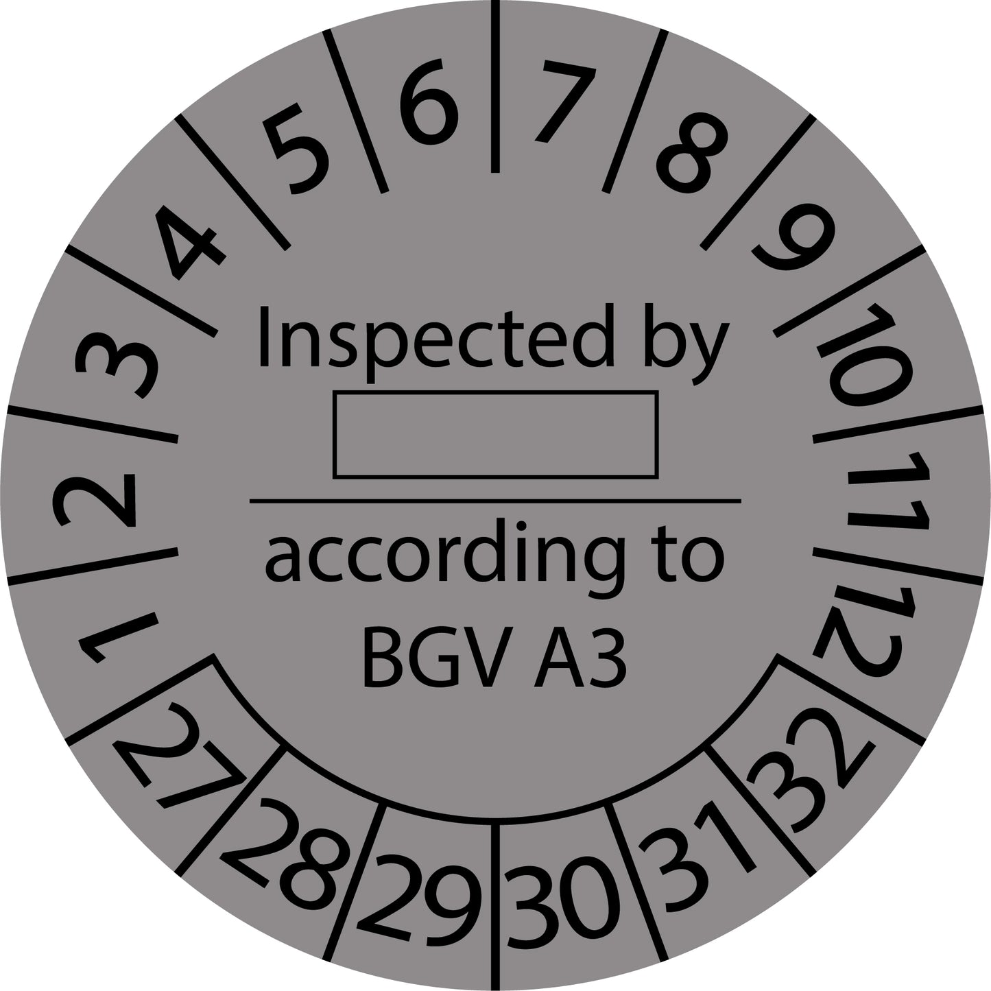 Mehrjahresprüfetiketten, Inspected by ..., according to BGV A3, Startjahr: 2027 aus Papier oder Plastik