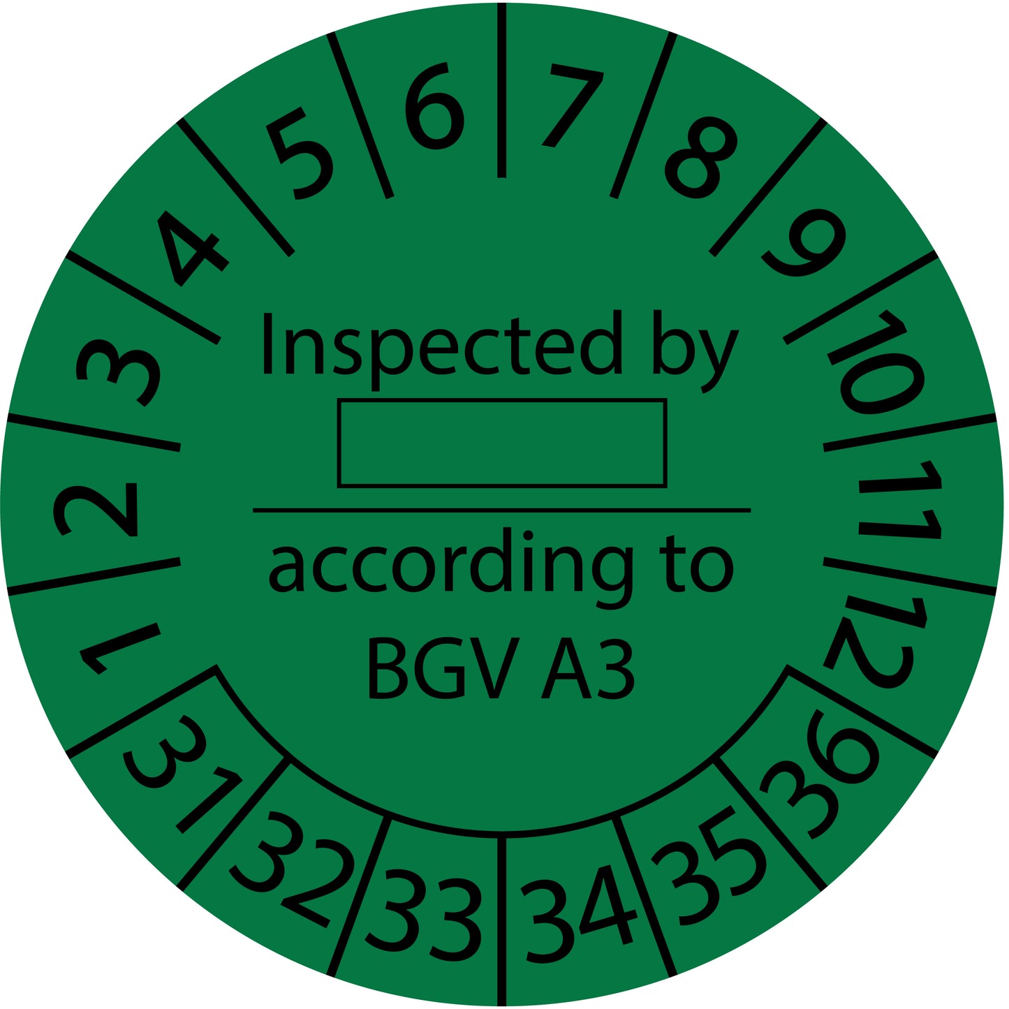 Mehrjahresprüfetiketten, Inspected by ..., according to BGV A3, Startjahr: 2031 aus Papier oder Plastik