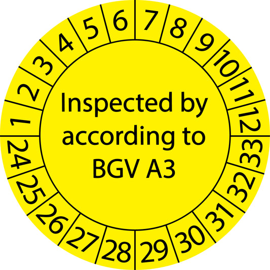 Mehrjahresprüfetiketten, Inspected by according to BGV A3, Startjahr: 2024 aus Papier oder Plastik