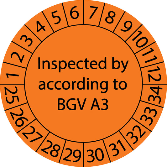 Mehrjahresprüfetiketten, Inspected by according to BGV A3, Startjahr: 2025 aus Papier oder Plastik