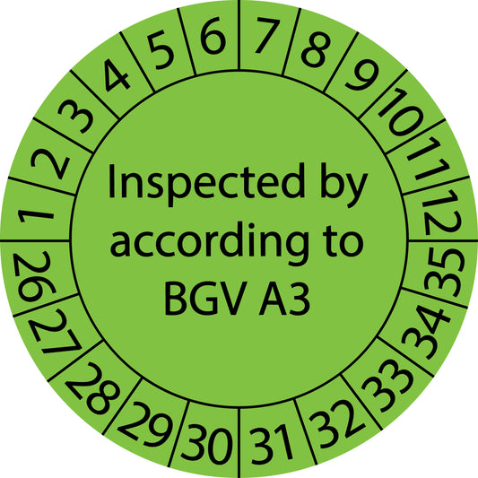 Mehrjahresprüfetiketten, Inspected by according to BGV A3, Startjahr: 2026 aus Papier oder Plastik