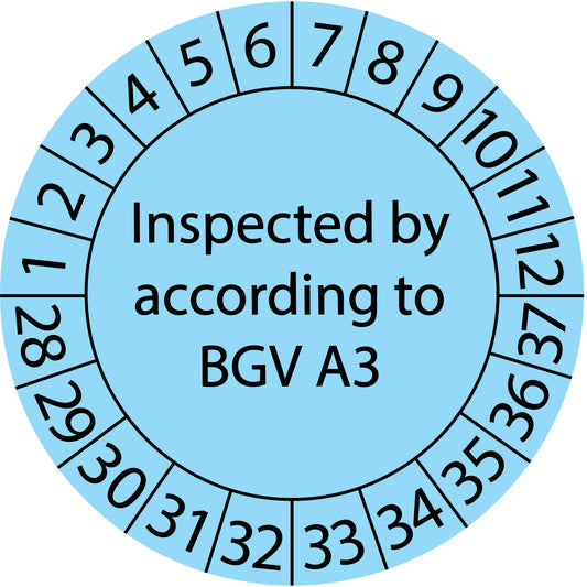 Mehrjahresprüfetiketten, Inspected by according to BGV A3, Startjahr: 2028 aus Papier oder Plastik