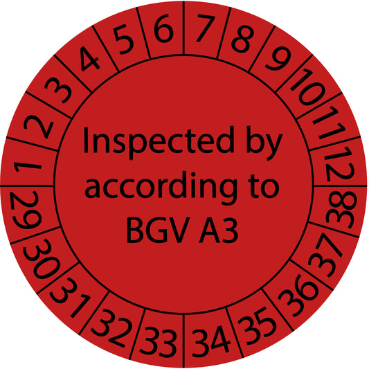 Mehrjahresprüfetiketten, Inspected by according to BGV A3, Startjahr: 2029 aus Papier oder Plastik