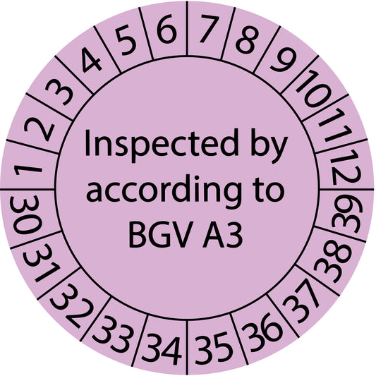 Mehrjahresprüfetiketten, Inspected by according to BGV A3, Startjahr: 2030 aus Papier oder Plastik