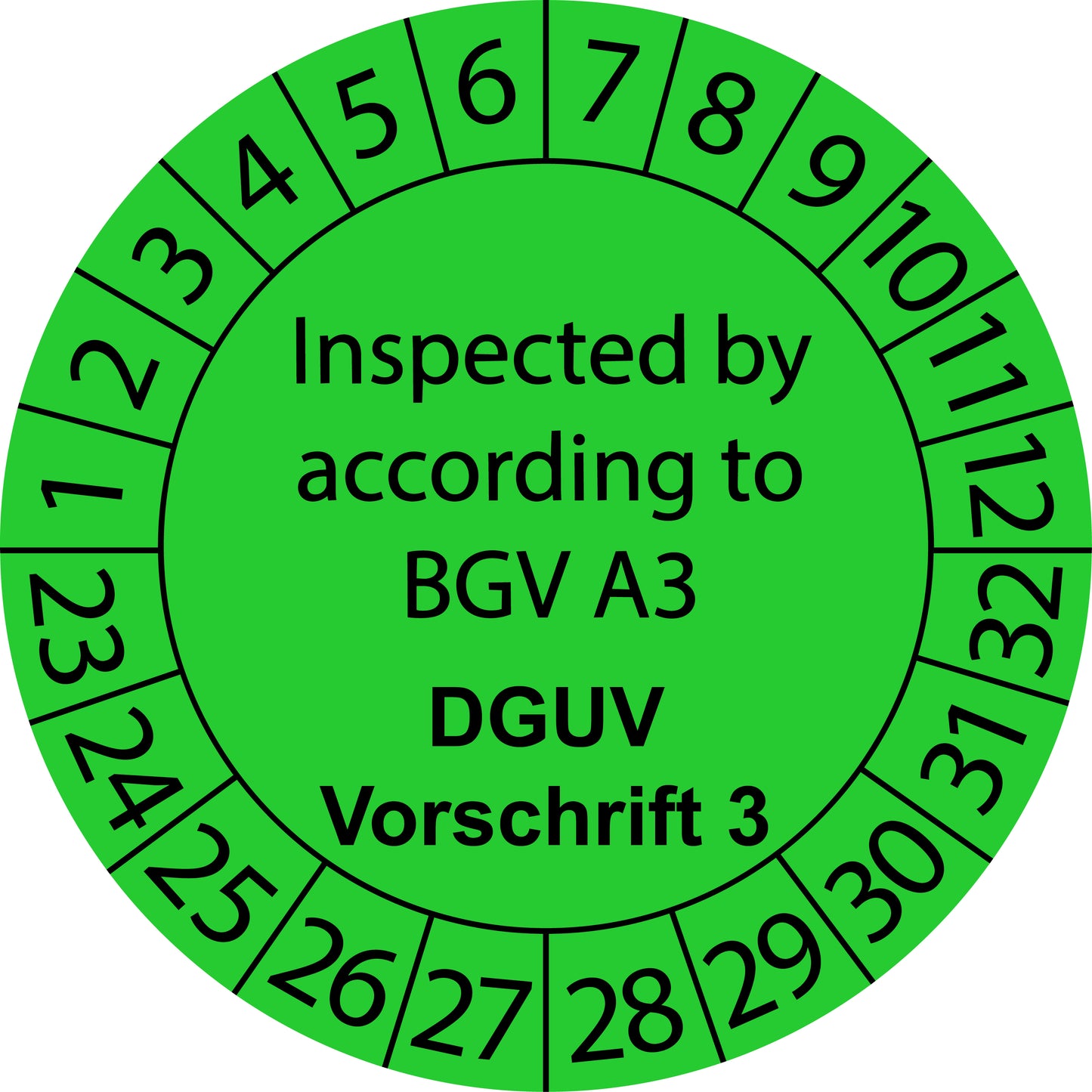 Mehrjahresprüfetiketten, Inspected by, according to BGV A3, DGUV Vorschrift 3, Startjahr: 2023 aus Papier oder Plastik