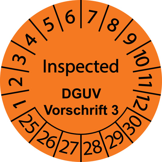 Mehrjahresprüfetiketten, Inspected, DGUV Vorschrift 3, Startjahr: 2025 aus Papier oder Plastik