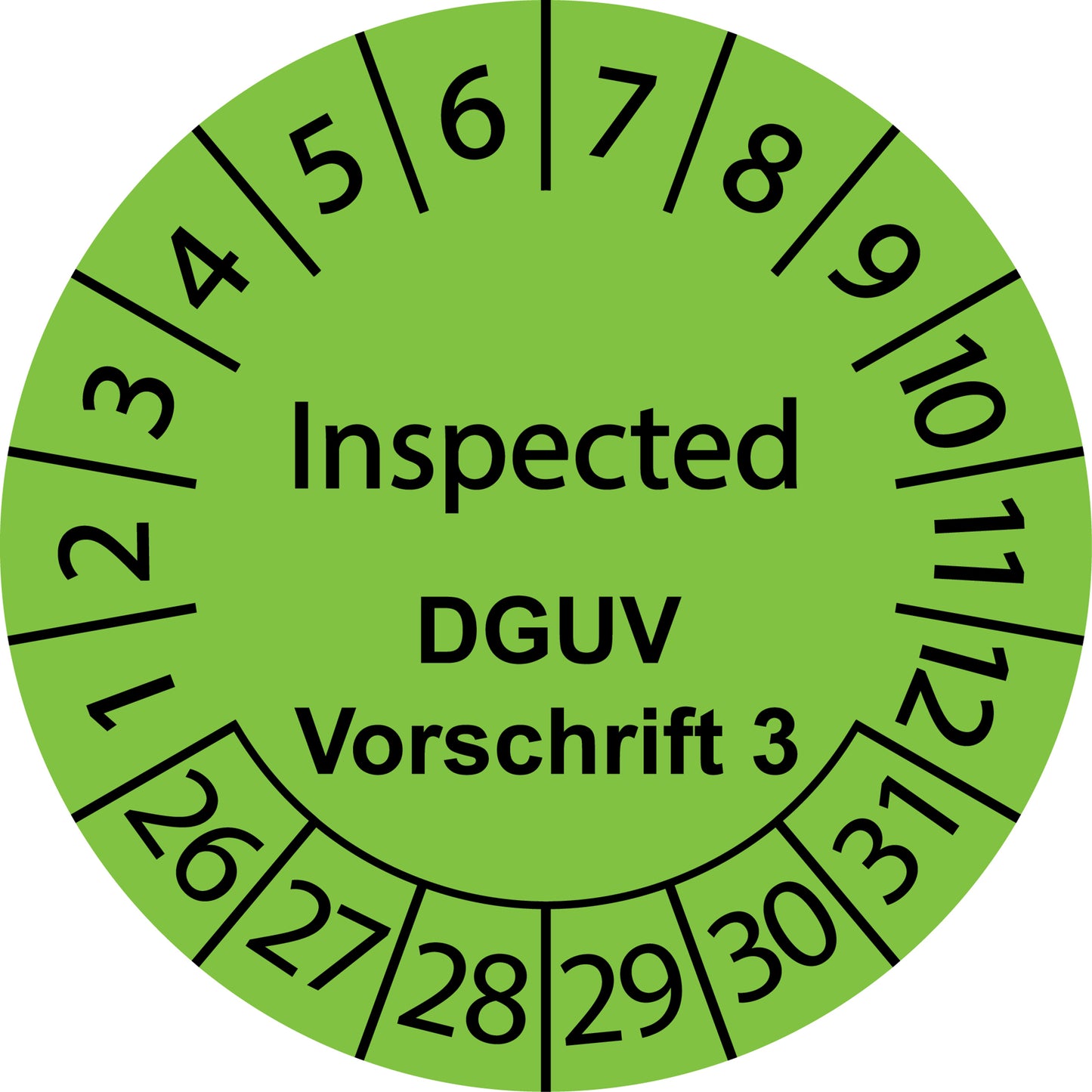 Mehrjahresprüfetiketten, Inspected, DGUV Vorschrift 3, Startjahr: 2026 aus Papier oder Plastik