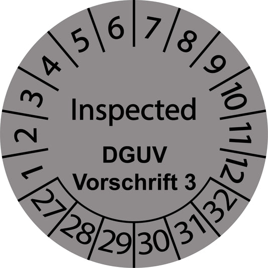 Mehrjahresprüfetiketten, Inspected, DGUV Vorschrift 3, Startjahr: 2027 aus Papier oder Plastik