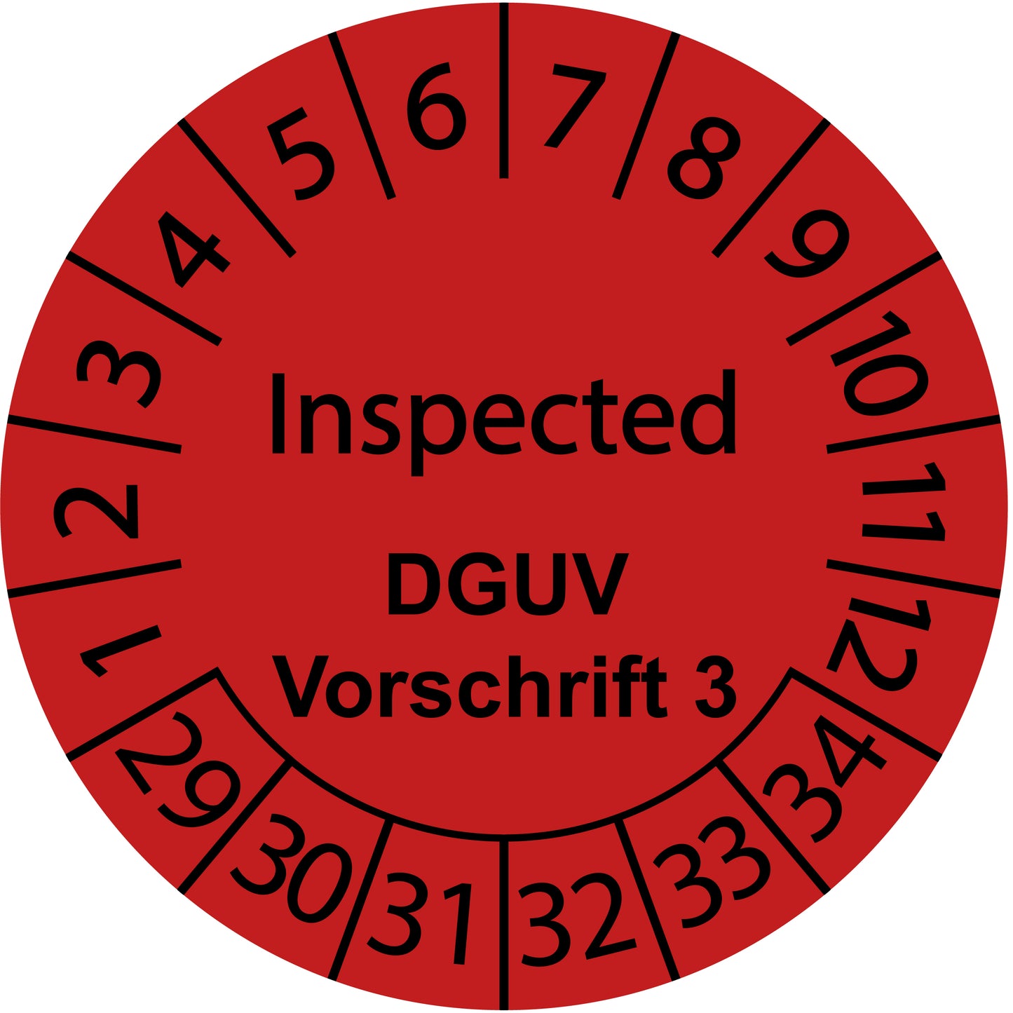 Mehrjahresprüfetiketten, Inspected, DGUV Vorschrift 3, Startjahr: 2029 aus Papier oder Plastik