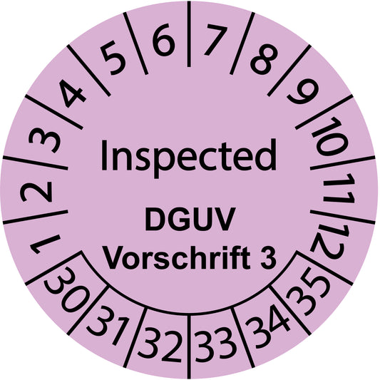 Mehrjahresprüfetiketten, Inspected, DGUV Vorschrift 3, Startjahr: 2030 aus Papier oder Plastik