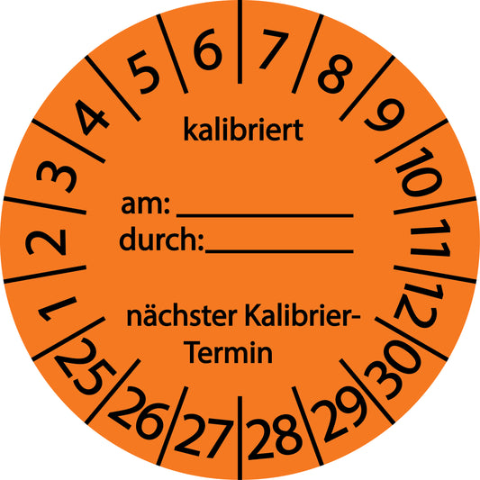 Mehrjahresprüfetiketten, Kalibriert am..., durch..., nächster Termin, Startjahr: 2025 aus Papier oder Plastik