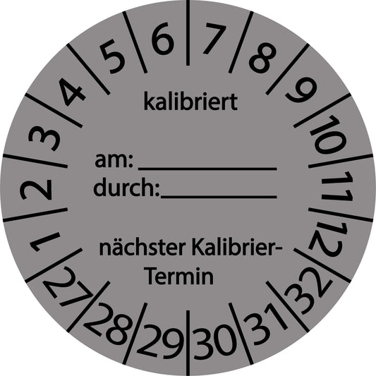Mehrjahresprüfetiketten, Kalibriert am..., durch..., nächster Termin, Startjahr: 2027 aus Papier oder Plastik