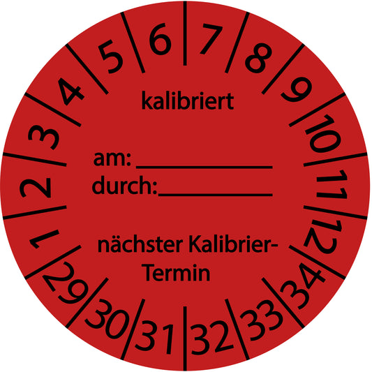 Mehrjahresprüfetiketten, Kalibriert am..., durch..., nächster Termin, Startjahr: 2029 aus Papier oder Plastik