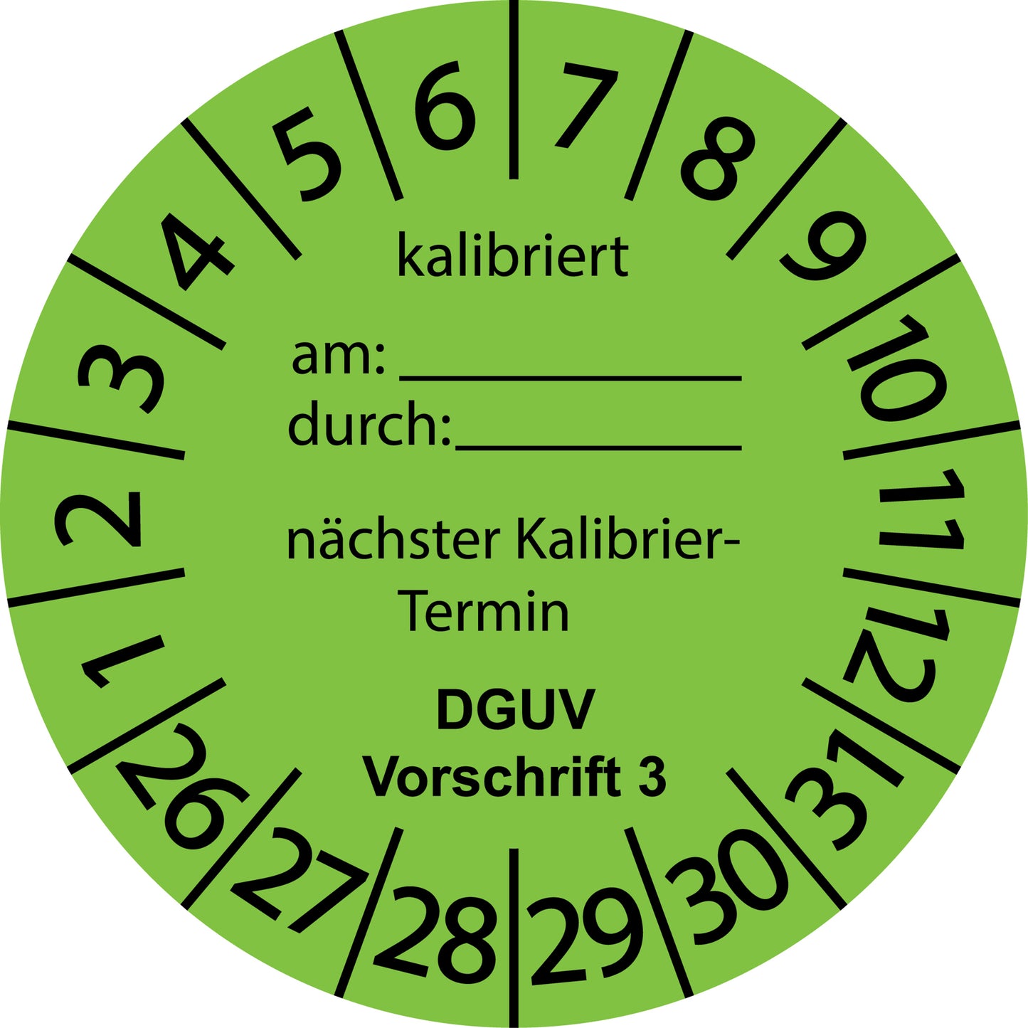 Mehrjahresprüfetiketten, Kalibriert am..., durch..., nächster Termin, DGUV Vorschrift 3, Startjahr: 2026 aus Papier oder Plastik