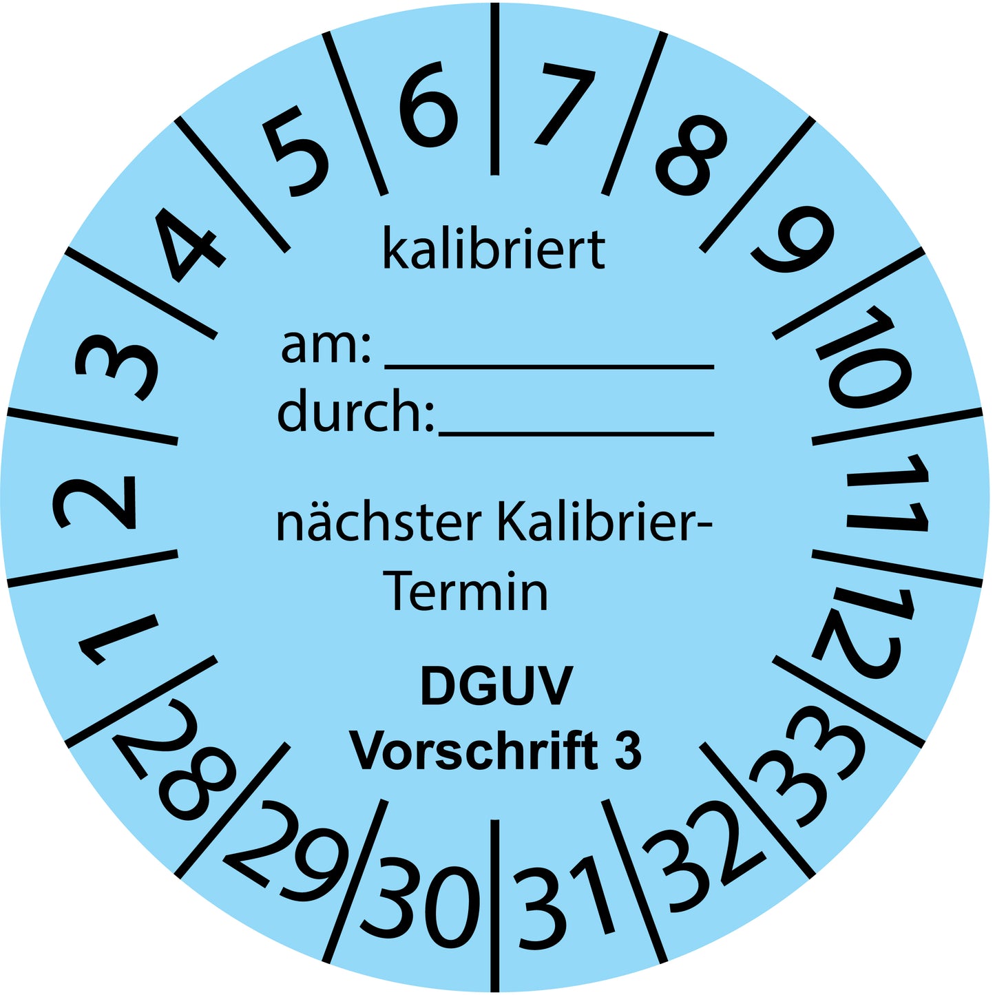 Mehrjahresprüfetiketten, Kalibriert am..., durch..., nächster Termin, DGUV Vorschrift 3, Startjahr: 2028 aus Papier oder Plastik