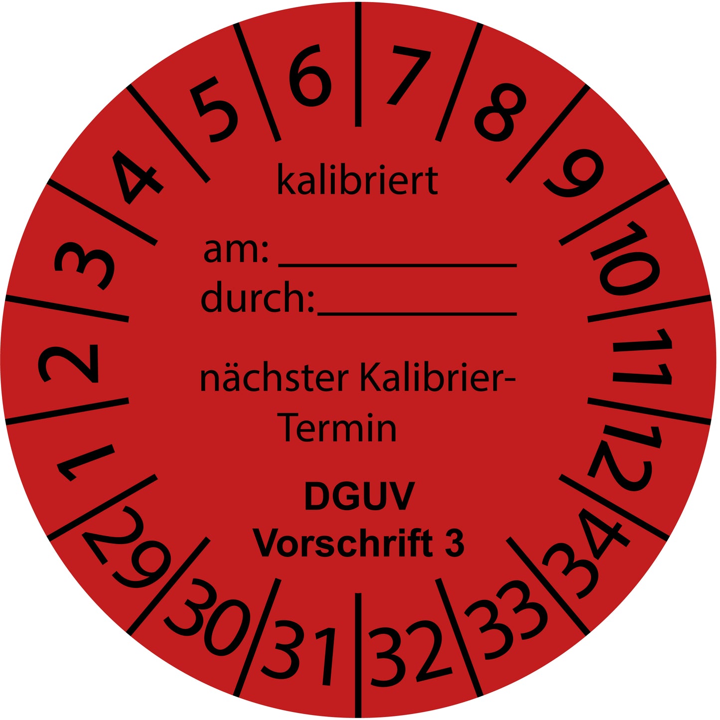 Mehrjahresprüfetiketten, Kalibriert am..., durch..., nächster Termin, DGUV Vorschrift 3, Startjahr: 2029 aus Papier oder Plastik