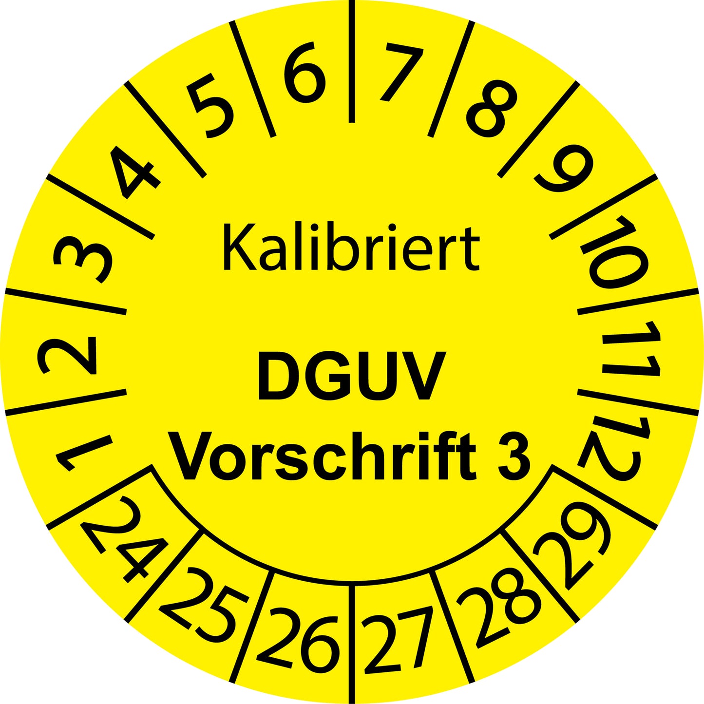Mehrjahresprüfetiketten, Kalibriert, DGUV Vorschrift 3, Startjahr: 2024 aus Papier oder Plastik