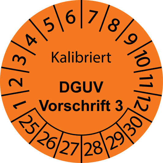 Mehrjahresprüfetiketten, Kalibriert, DGUV Vorschrift 3, Startjahr: 2025 aus Papier oder Plastik