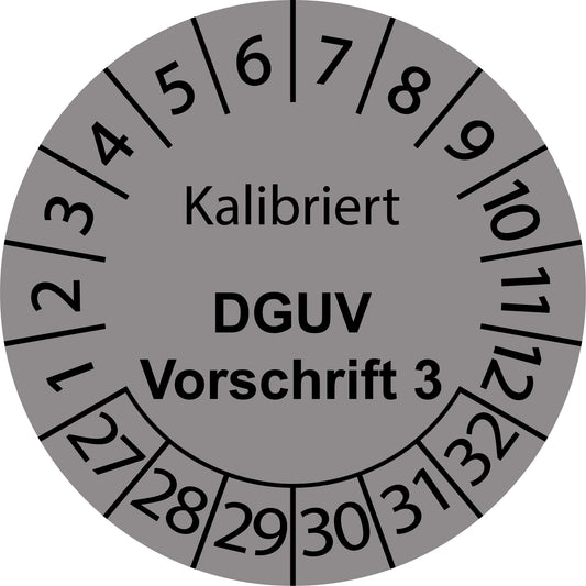Mehrjahresprüfetiketten, Kalibriert, DGUV Vorschrift 3, Startjahr: 2027 aus Papier oder Plastik