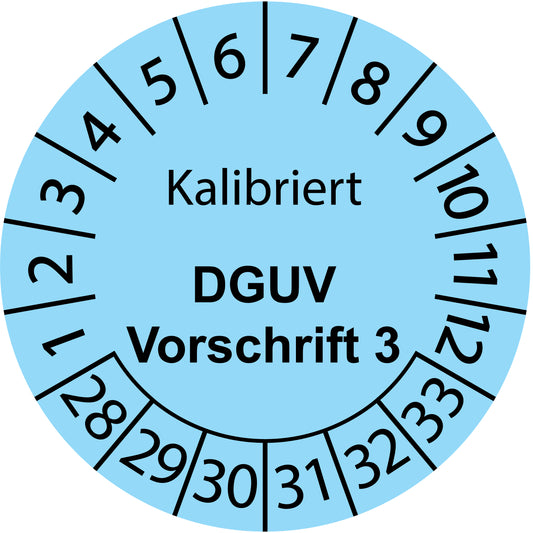 Mehrjahresprüfetiketten, Kalibriert, DGUV Vorschrift 3, Startjahr: 2028 aus Papier oder Plastik