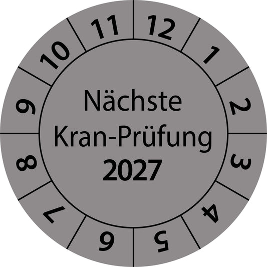 Einjahresprüfetiketten, Nächste Kran-Prüfung, Startjahr: 2027 aus Papier oder Plastik