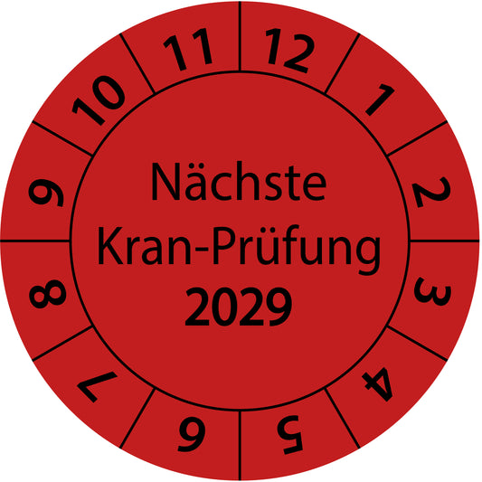 Einjahresprüfetiketten, Nächste Kran-Prüfung, Startjahr: 2029 aus Papier oder Plastik