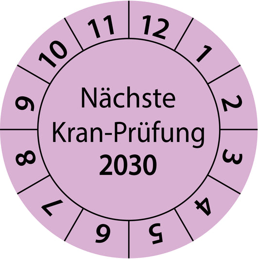 Einjahresprüfetiketten, Nächste Kran-Prüfung, Startjahr: 2030 aus Papier oder Plastik