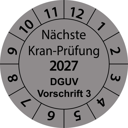 Einjahresprüfetiketten, Nächste Kran-Prüfung, DGUV Vorschrift 3, Startjahr: 2027 aus Papier oder Plastik