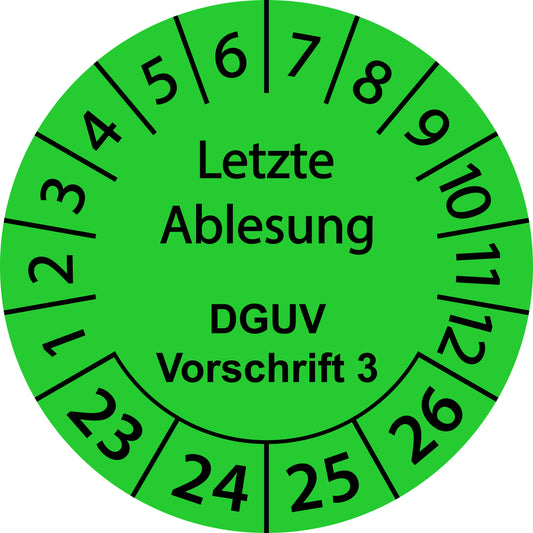 Mehrjahresprüfetiketten, Letzte Ablesung, DGUV Vorschrift 3, Startjahr: 2023 aus Papier oder Plastik