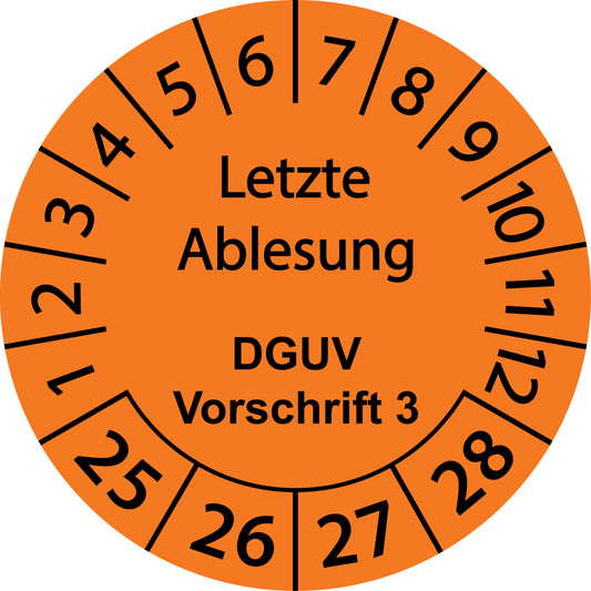 Mehrjahresprüfetiketten, Letzte Ablesung, DGUV Vorschrift 3, Startjahr: 2025 aus Papier oder Plastik