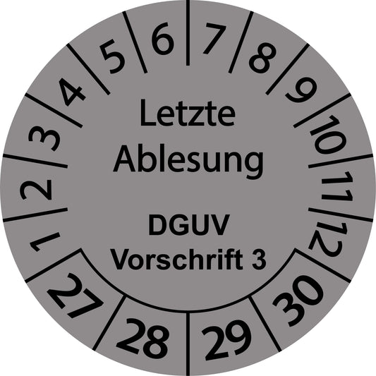 Mehrjahresprüfetiketten, Letzte Ablesung, DGUV Vorschrift 3, Startjahr: 2027 aus Papier oder Plastik