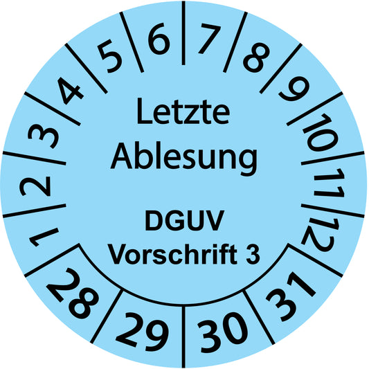 Mehrjahresprüfetiketten, Letzte Ablesung, DGUV Vorschrift 3, Startjahr: 2028 aus Papier oder Plastik