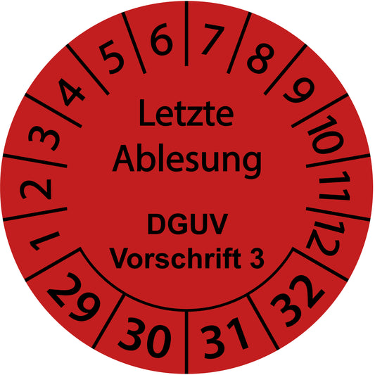 Mehrjahresprüfetiketten, Letzte Ablesung, DGUV Vorschrift 3, Startjahr: 2029 aus Papier oder Plastik