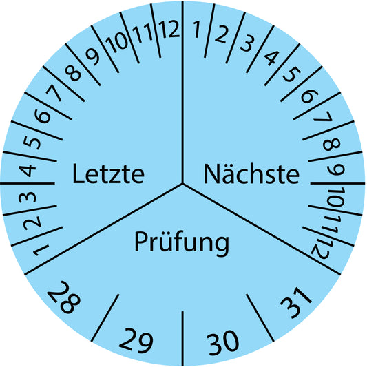 Mehrjahresprüfetiketten, Letzte & Nächste Prüfung, Startjahr: 2028 aus Papier oder Plastik