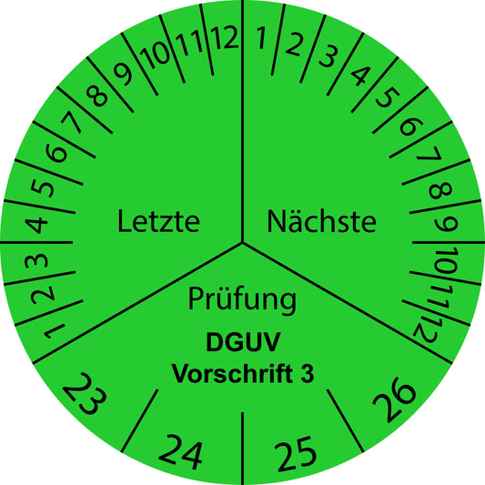 Mehrjahresprüfetiketten, Letzte & Nächste Prüfung, DGUV Vorschrift 3, Startjahr: 2023 aus Papier oder Plastik