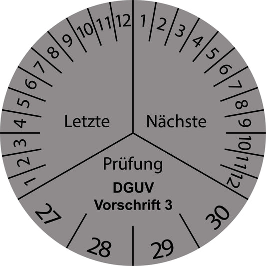Mehrjahresprüfetiketten, Letzte & Nächste Prüfung, DGUV Vorschrift 3, Startjahr: 2027 aus Papier oder Plastik