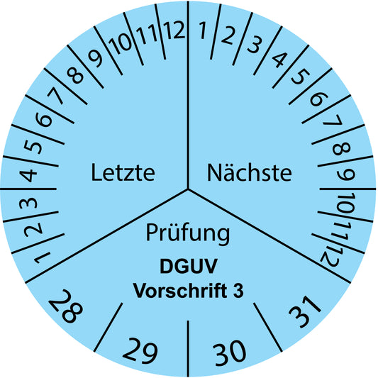 Mehrjahresprüfetiketten, Letzte & Nächste Prüfung, DGUV Vorschrift 3, Startjahr: 2028 aus Papier oder Plastik