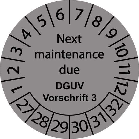 Mehrjahresprüfetiketten, Next maintenance due, DGUV Vorschrift 3, Startjahr: 2027 aus Papier oder Plastik