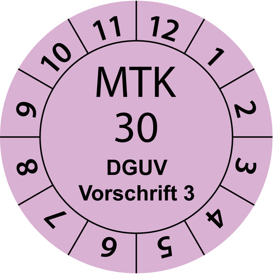 Einjahresprüfetiketten, Messtechnische Kontrolle 27, DGUV Vorschrift 3, Startjahr: 2030 aus Papier oder Plastik