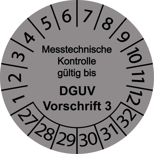 Mehrjahresprüfetiketten, Messtechnische Kontrolle gültig bis, DGUV Vorschrift 3, Startjahr: 2027 aus Papier oder Plastik
